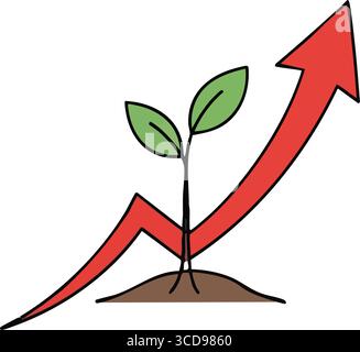 Profilo di crescita con freccia verso l'alto. Illustra lo sviluppo organico e l'aumento dei rendimenti, simboleggiando il successo, la sostenibilità e il progresso positivo. Illustrazione Vettoriale