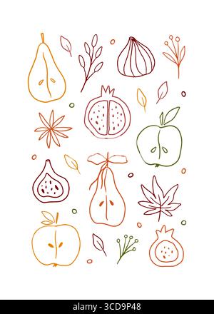 Disegno colorato di frutta autunnale disegnato a mano Illustrazione Vettoriale