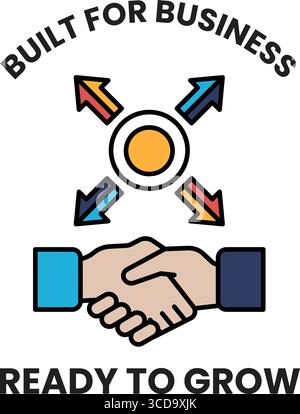 Un logo per un'azienda pronta a crescere. Il logo presenta due mani che scuotono, il che simboleggia una partnership o un accordo. Il logo è nero e W Illustrazione Vettoriale