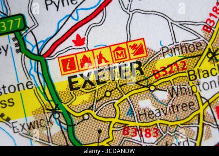Exeter - Devon, Inghilterra, Regno Unito colore atlas mappa città nome della zona Foto Stock