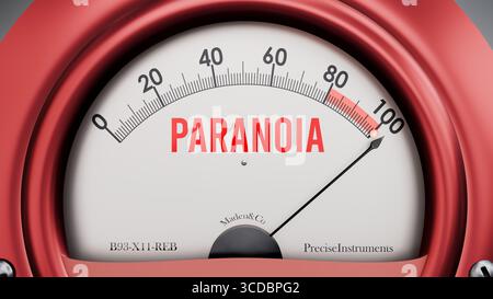 Paranoia che sta toccando una scala completa, valori in aumento, mostrando un livello molto alto di paranoia Foto Stock