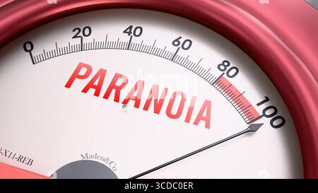 Paranoia che sta toccando una scala completa, valori in aumento, mostrando un livello molto alto di paranoia Foto Stock