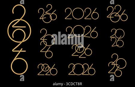 Design con logo Happy New Year 2026. Eleganti numeri dorati Design per 2026 e cifre. Collezione simboli buon anno. Illustrazione vettoriale Illustrazione Vettoriale