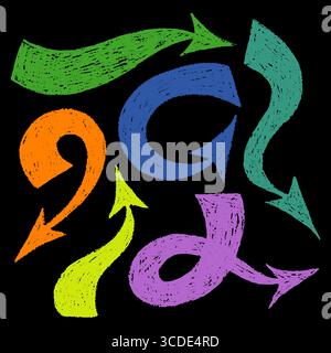 Frecce spesse disegnate a mano con trama Crayon Illustrazione Vettoriale