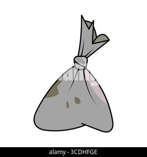 Sacco della spazzatura. Un'illustrazione semplice e pulita di un sacco per la spazzatura legato in tonalità grigie, con sfumature sottili e alcuni punti per un tocco realistico. Illustrazione Vettoriale