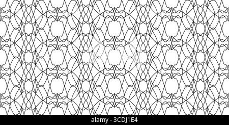 Griglia decorata monocromatica nera su sfondo bianco. Ripetizione simmetrica simmetrica senza cuciture. Ornamento vettoriale ghiglioche di linee curve. Rifinire la ripetizione per Illustrazione Vettoriale