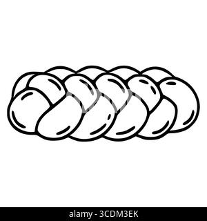 Un'illustrazione vettoriale di un pane Challah intrecciato, meticolosamente dettagliato con uno stile disegnato a mano, con audaci contorni neri su uno sfondo bianco Illustrazione Vettoriale