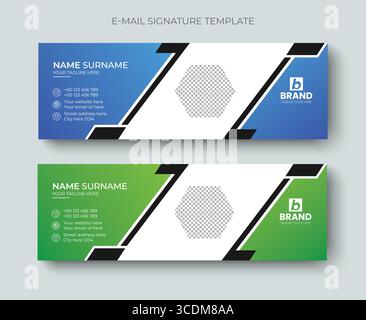 Firma e-mail aziendale o piè di pagina e modello di copertina dei social media personali. E-mail professionale dal design esclusivo blu e verde Illustrazione Vettoriale