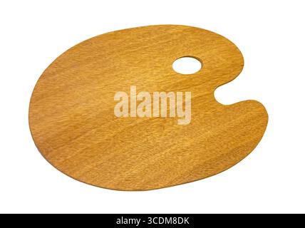 Tavolozza d'arte in legno vuota isolata su sfondo bianco. Foto Stock