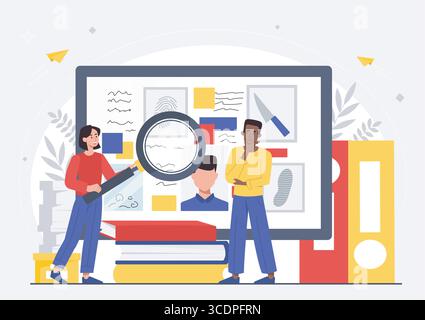 Detective che analizzano la commissione delle prove del crimine. Illustrazione vettoriale Illustrazione Vettoriale