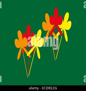 Forme astratte dei fiori. Motivo floreale colorato. Pianta decorativa Vector. Arte di sfondo verde. Illustrazione Vettoriale