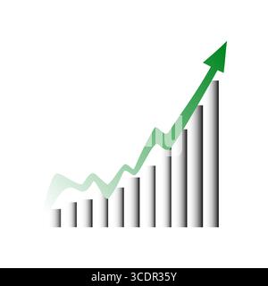 Grafico a barre in crescita. Vettore trend positivo. Grafico di avanzamento dell'attività. Simbolo di successo finanziario. Illustrazione Vettoriale