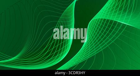 Le linee curve e ondulate in varie tonalità di verde creano uno sfondo astratto dinamico con intersezioni simili a griglia e curve fluide. Illustrazione Vettoriale