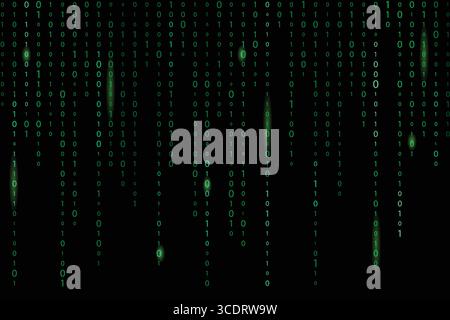 Flussi di codice binario digitale blu che cadono su sfondo nero, futuristico stile cyber Matrix Illustrazione Vettoriale