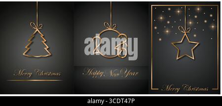 2026 sfondo felice anno nuovo per inviti stagionali, poster festivi, biglietti di auguri, glitter isolato su sfondo nero. Illustrazione Vettoriale