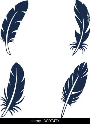 Questa elegante illustrazione presenta una collezione di piume blu navy disposte in un motivo decorativo. Illustrazione Vettoriale
