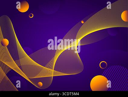 sfondo viola astratto con linea fluida e cerchi gialli arancioni Illustrazione Vettoriale