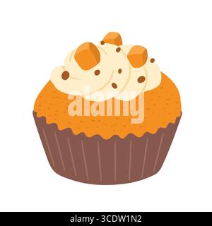 Icona Cartoon Cupcake isolata su sfondo bianco. Torta di zucca o muffin illustrazione vettoriale disegnata a mano Illustrazione Vettoriale