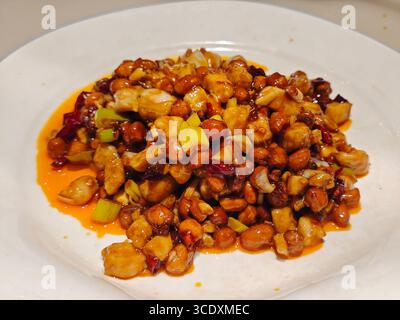 pollo kung pao fresco nel piatto bianco per mangiare Foto Stock