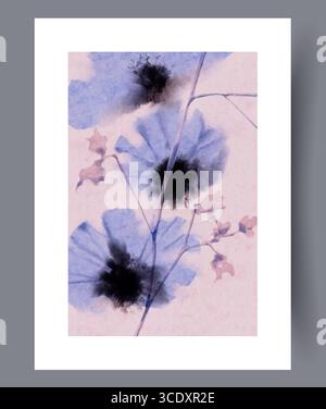 Un elegante e bellissimo allestimento floreale ad acquerello caratterizzato da delicate sfumature di blu e rosa Foto Stock