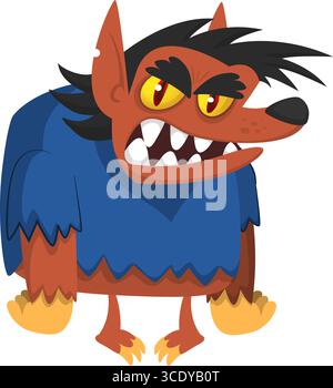Personaggio cartoni animati lupo mannaro divertente per il design di Halloween. Vettore isolato Illustrazione Vettoriale