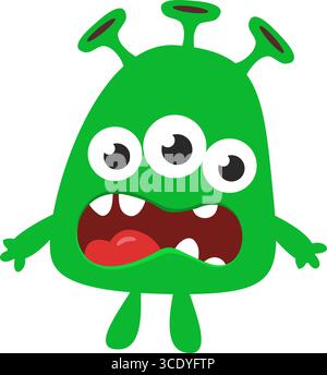 Cartoni animati mostro carino con tre occhi Illustrazione Vettoriale
