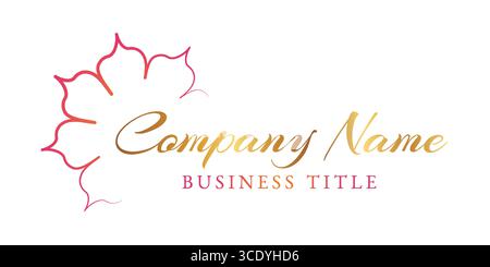 Fiore astratto in oro e rosso con logo floreale femminile Illustrazione Vettoriale