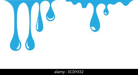 Vernice liquida blu che gocciola verso il basso su uno sfondo bianco. Illustrazione Vettoriale