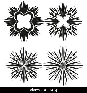 Forme a stella radiale. Elementi burst astratti. Vettore geometrico dinamico. Illustrazione della scintilla. Illustrazione Vettoriale