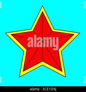Simbolo di stella rossa. Dettaglio linea gialla. Vettore a forma di stella. Icona astratta geometrica. Illustrazione Vettoriale