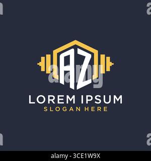 Design iniziale del logo AZ per il centro fitness con grafica vettoriale creativa in stile geometrico manubrio Illustrazione Vettoriale