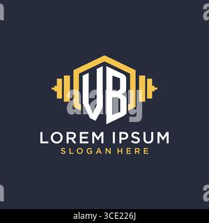 Design iniziale del logo VB per il centro fitness con grafica vettoriale creativa in stile geometrico manubrio Illustrazione Vettoriale