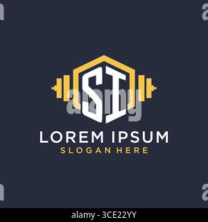 Design iniziale del logo si per il centro fitness con grafica vettoriale creativa in stile geometrico a manubrio Illustrazione Vettoriale