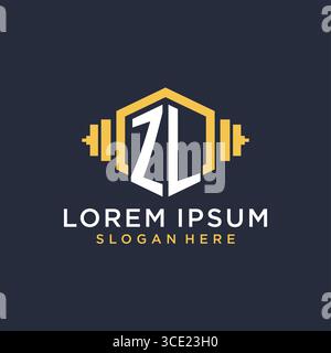 Design iniziale del logo ZL per il centro fitness con grafica vettoriale creativa in stile geometrico manubrio Illustrazione Vettoriale