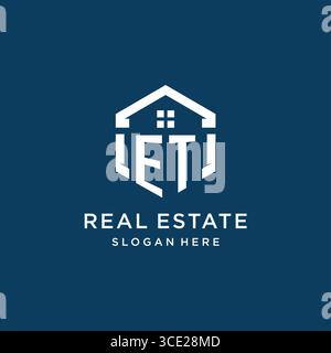 Logo Letter ET per il settore immobiliare con grafica vettoriale in stile esagonale Illustrazione Vettoriale