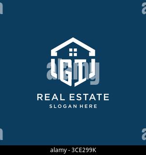 Logo Letter gi per il settore immobiliare con grafica vettoriale in stile esagono Illustrazione Vettoriale