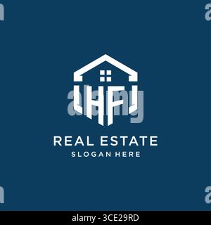 Logo HF Letter per il settore immobiliare con grafica vettoriale in stile esagono Illustrazione Vettoriale