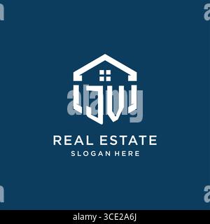 Logo Letter JV per il settore immobiliare con grafica vettoriale in stile esagono Illustrazione Vettoriale