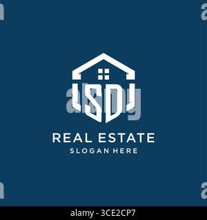 Logo Letter SD per il settore immobiliare con grafica vettoriale in stile esagono Illustrazione Vettoriale