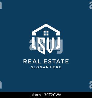 Logo SV Letter per il settore immobiliare con grafica vettoriale in stile esagonale Illustrazione Vettoriale