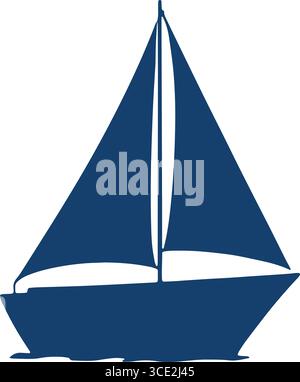 silhouette della barca a vela: icona nautica blu scuro con due vele triangolari Illustrazione Vettoriale