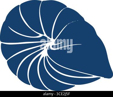 icona a spirale nautilus con silhouette a conchiglia blu scuro e design fibonacci con oceano vettoriale Illustrazione Vettoriale