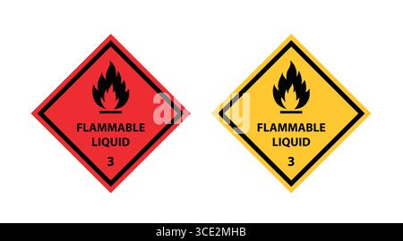 Icona a forma di pittogramma di pericolo di liquidi infiammabili in stile vettore piatto. Segnale di avvertenza di sicurezza con simbolo di fiamma Illustrazione Vettoriale