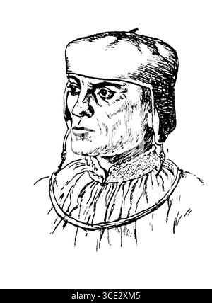 Copricapo in Germania durante la riforma, intorno al 1520, berretto e studioso, riproduzione storica, autentica, restaurata digitalmente da un modello del XIX secolo, data record non dichiarata Foto Stock