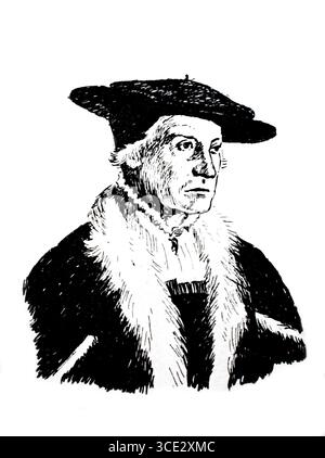 Copricapo in Germania durante il periodo della riforma, intorno al 1520, colletto di berretto e visone, riproduzione storica, autentica, restaurata digitalmente da un modello del XIX secolo, data di registrazione non dichiarata Foto Stock