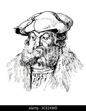 Copricapo in Germania durante il periodo della riforma, intorno al 1520, berretto e capelli lunghi, riproduzione storica, autentica, restaurata digitalmente da un originale del XIX secolo, data di registrazione non dichiarata Foto Stock