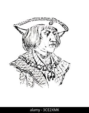 Copricapo in Germania durante il periodo della riforma, intorno al 1520, berretto e capelli lunghi, riproduzione storica, autentica, restaurata digitalmente da un originale del XIX secolo, data di registrazione non dichiarata Foto Stock