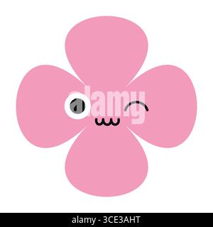 Vivace personaggio floreale con colori vivaci e linee disegnate a mano. Il viso emoji espressivo in uno stile fumettistico piatto Illustrazione Vettoriale