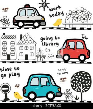 set vettoriale scarabocchi per auto Illustrazione Vettoriale