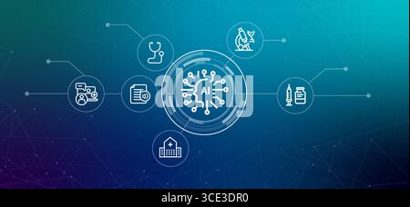 Intelligenza artificiale intelligenza artificiale nel concetto di intestazione web per l'assistenza sanitaria per la tecnologia sanitaria l'innovazione medica la diagnostica e le soluzioni basate sull'intelligenza artificiale Illustrazione Vettoriale